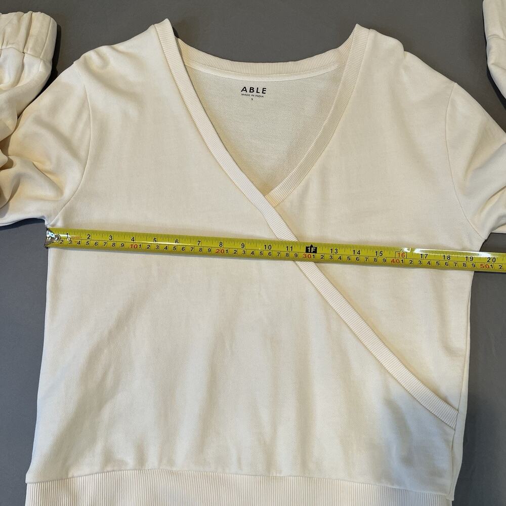 ABLE Tracy Wrap Small Sweatshirt Top in Antique White V Neck Long Sleeve - Picture 8 of 9
